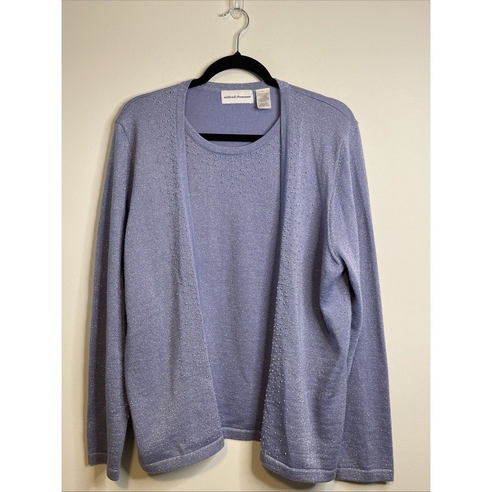 Alfred Dunner Womens XL Blue Metallic Open Front Cardigan Sweater Top‎